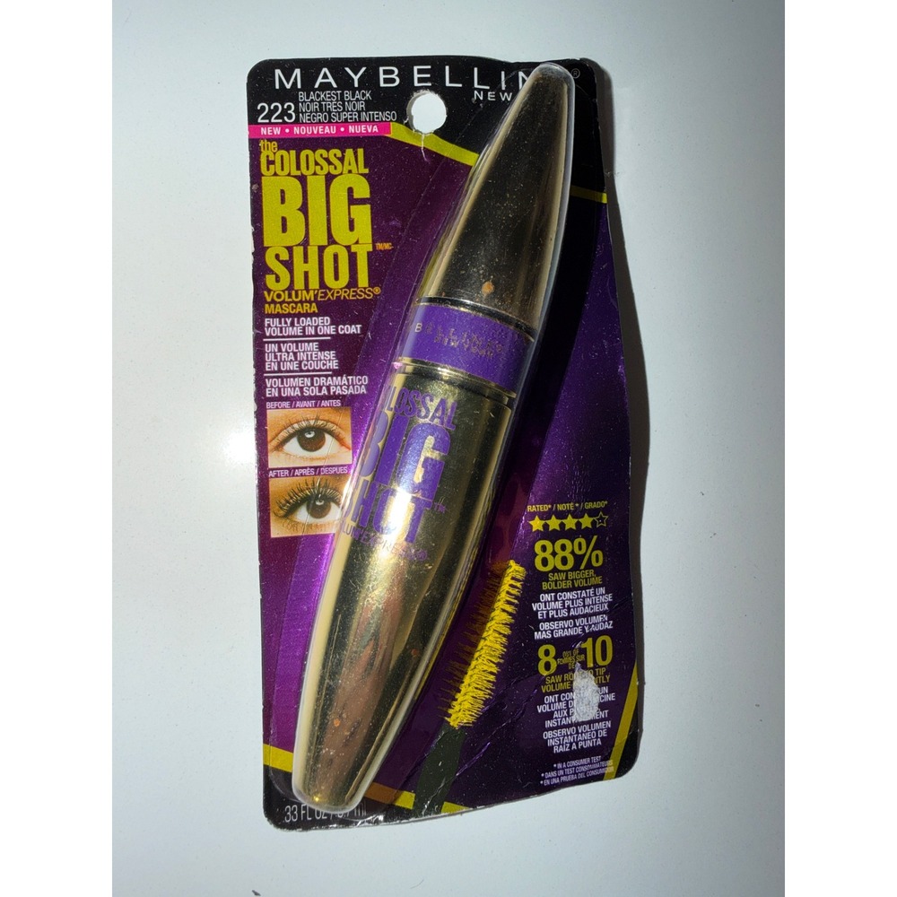 Maybelline The Colossal Big Shot Mascara 223 Blackest Black Washable New